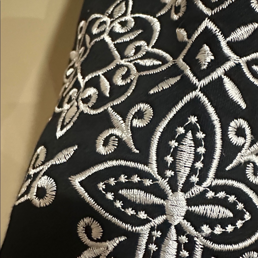 Ruby Rd. Black Boxy Tee With White Embroidered Sl… - image 3